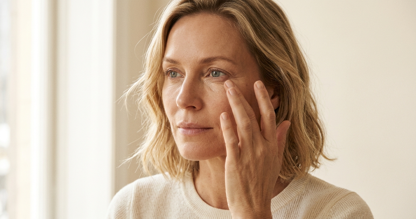 Concealer appliceras under ögat med mjuk pensel i naturligt ljus