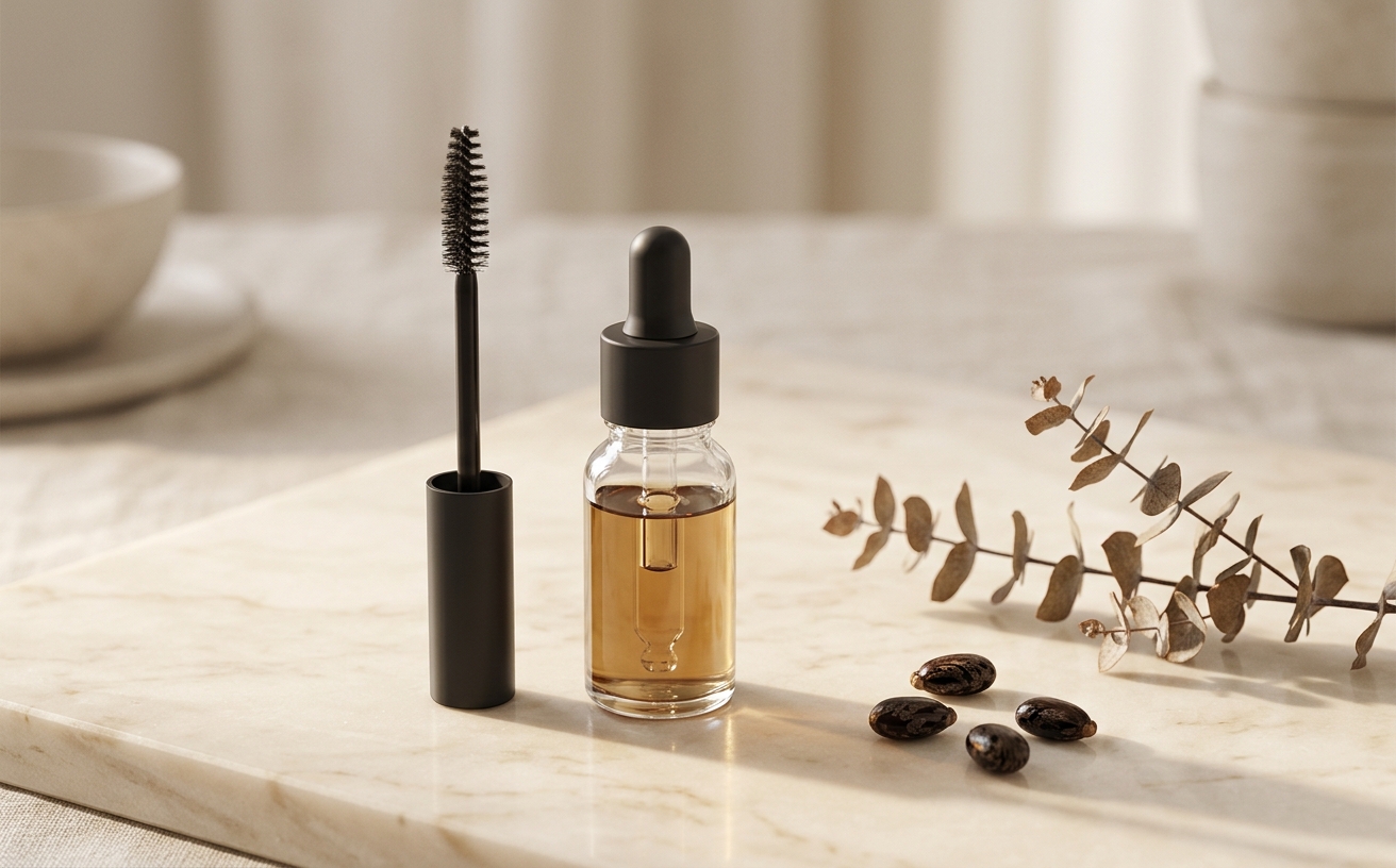 Närbild på ögonfransen med tydlig volym och längd